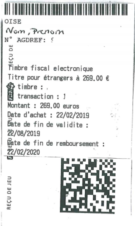 Timbre fiscal 269 euros carte de séjour